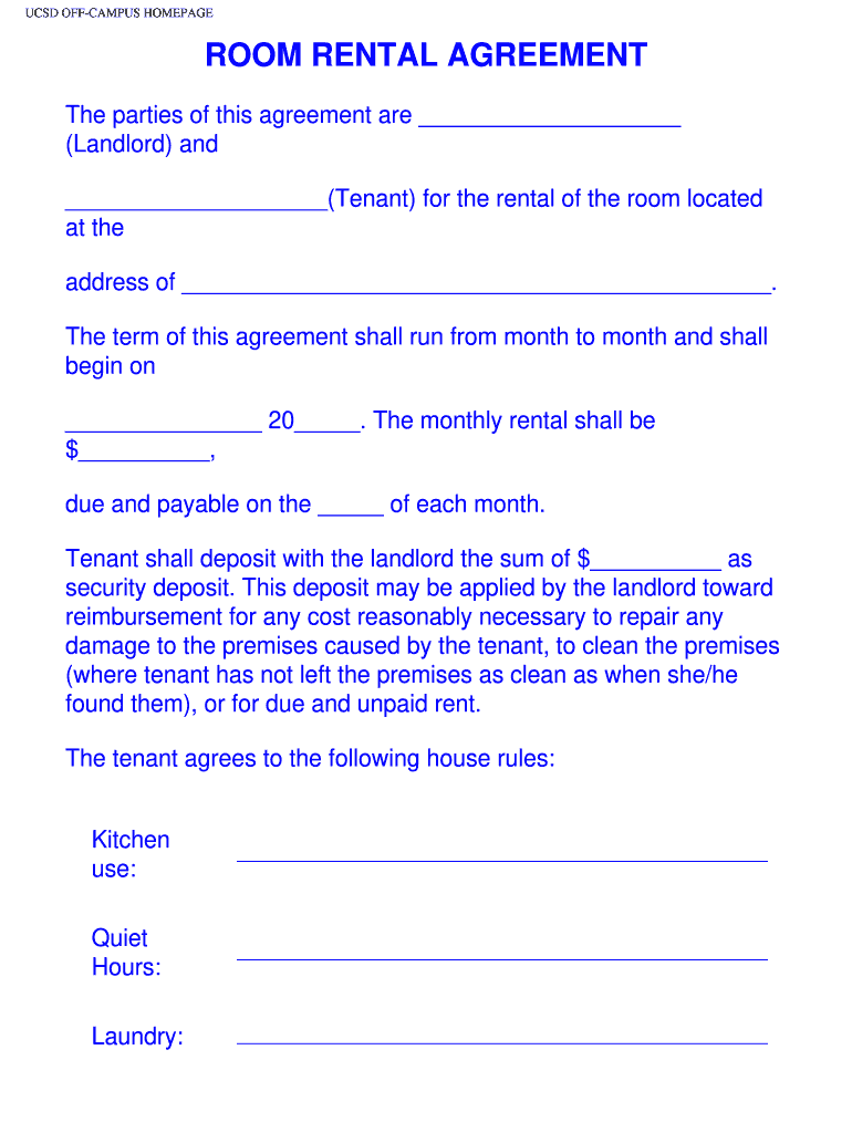 Room Rental Agreement Template Fill Out And Sign 