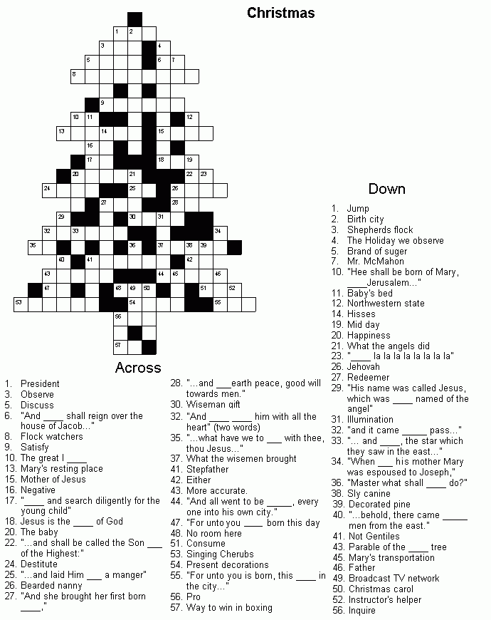 Scripture Crossword Puzzles Christmas Crossword 