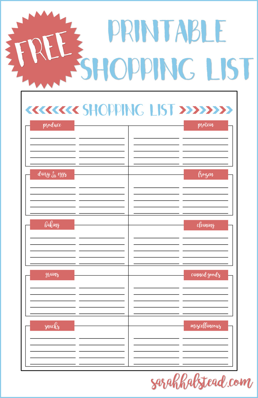 Shopping List Printable Sarah Halstead