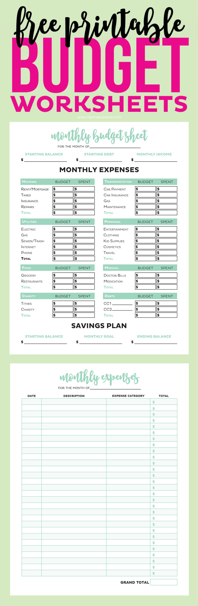 Simple FREE Printable Budget Worksheets Printable Crush