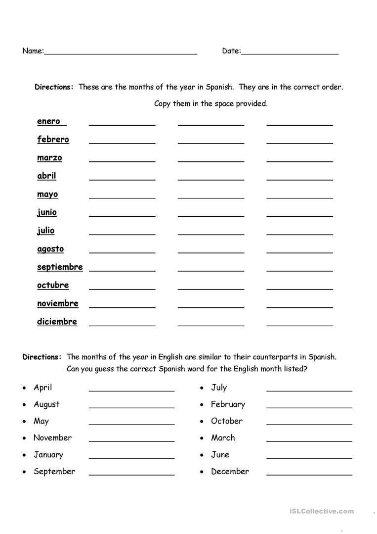 Spelling Months Of The Year In Spanish With Key Worksheet 