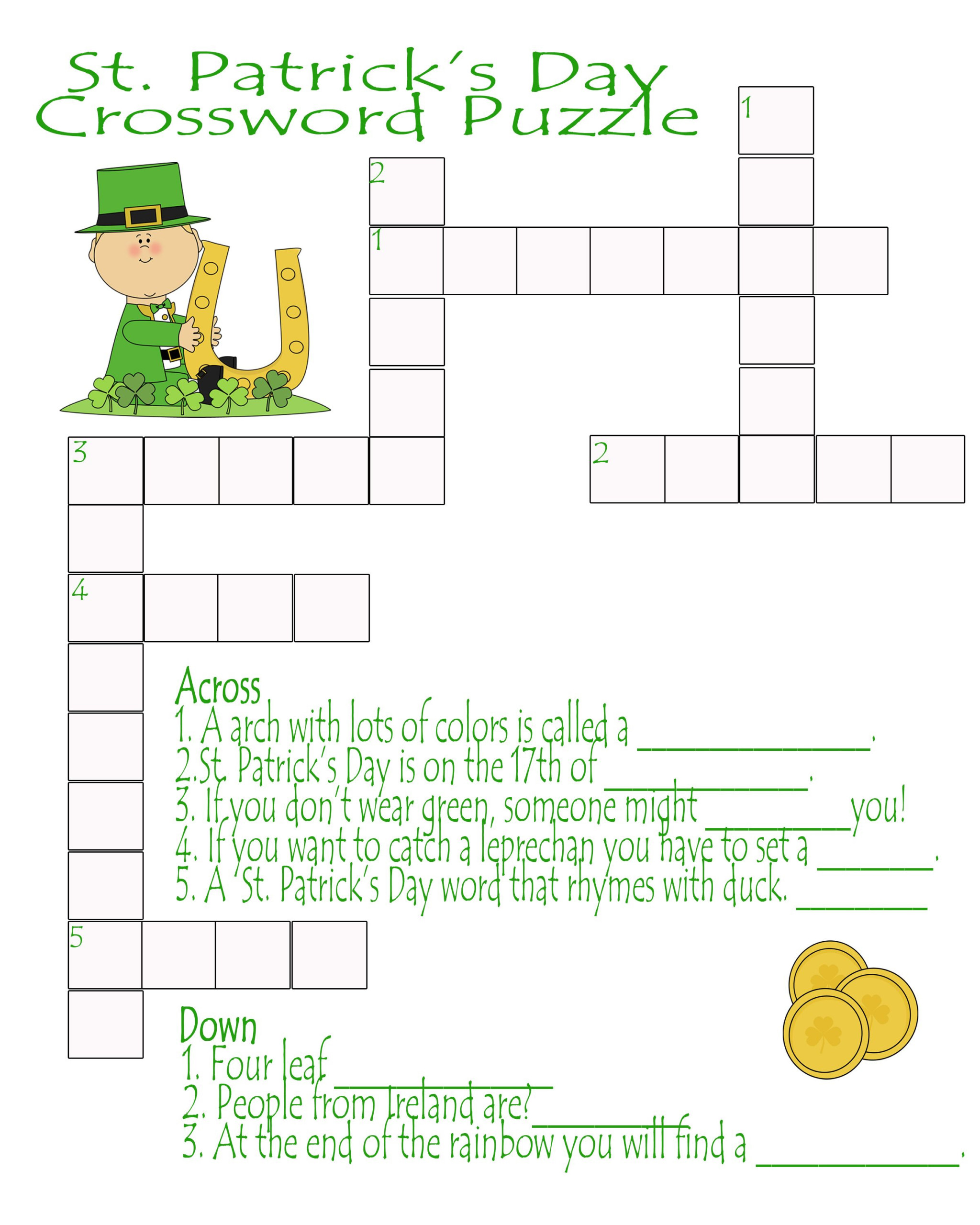 St Patrick s Day Crossword Puzzle Printable St Patrick 