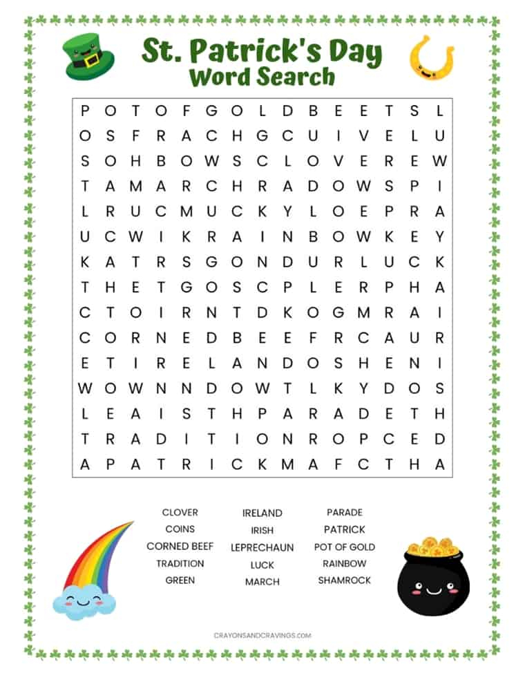 St Patrick s Day Word Search Free Printable Worksheet