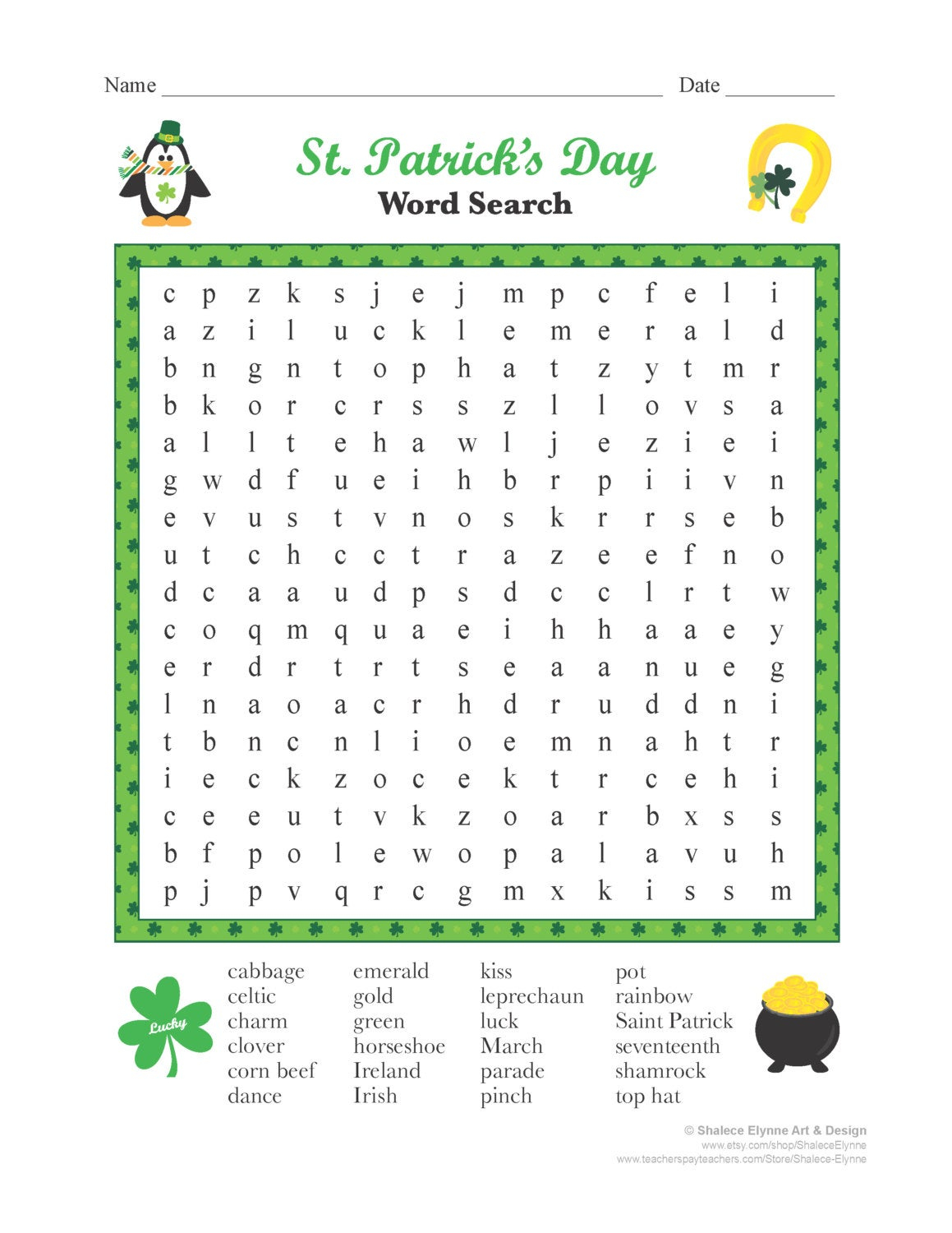 St Patrick s Day Word Search Printable Game Instant Etsy