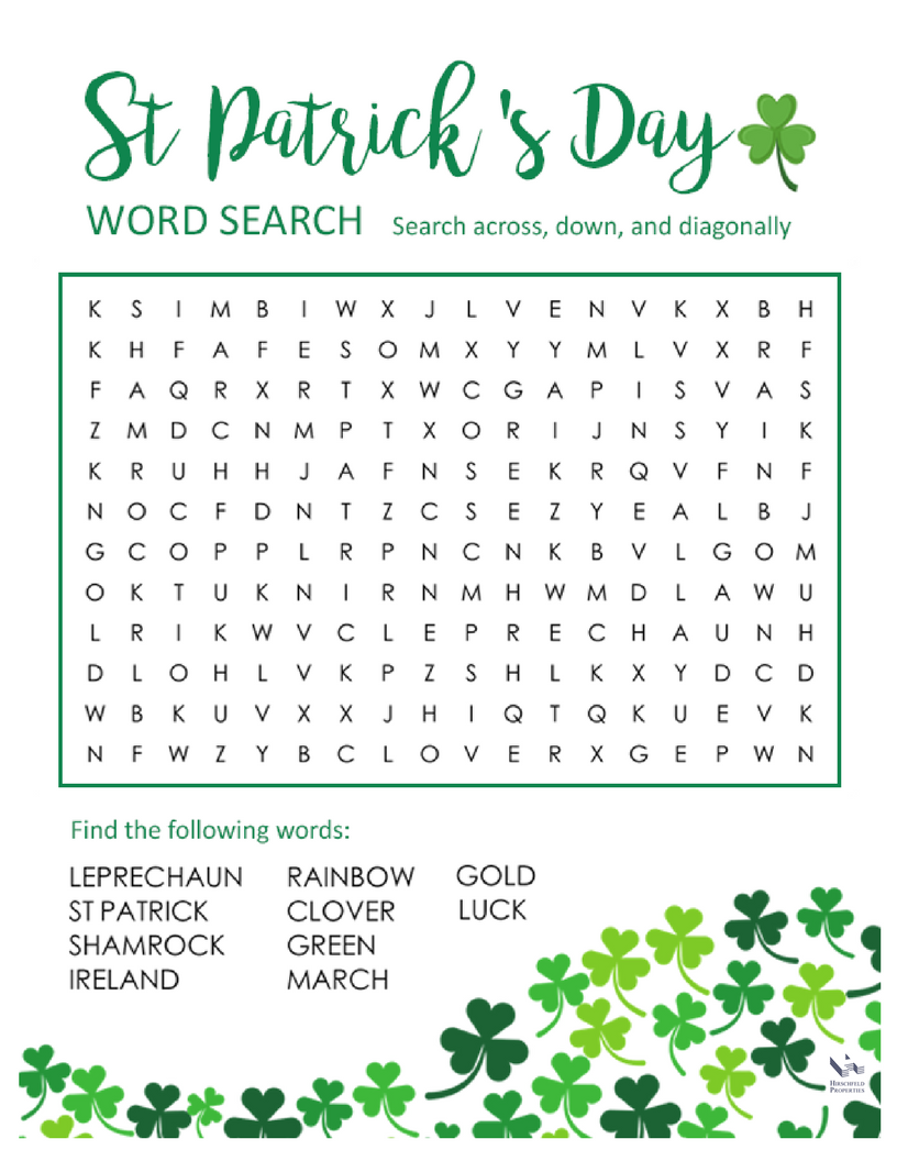 St Patricks Day Word Search Hirschfeld