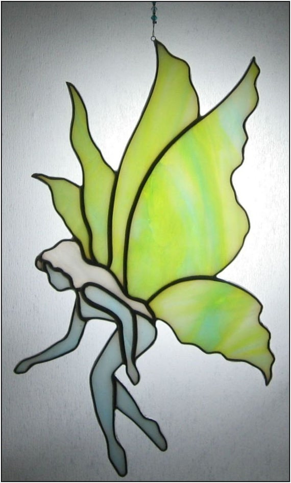 Stained Glass Fairy Suncatcher In Blue And Pale Green