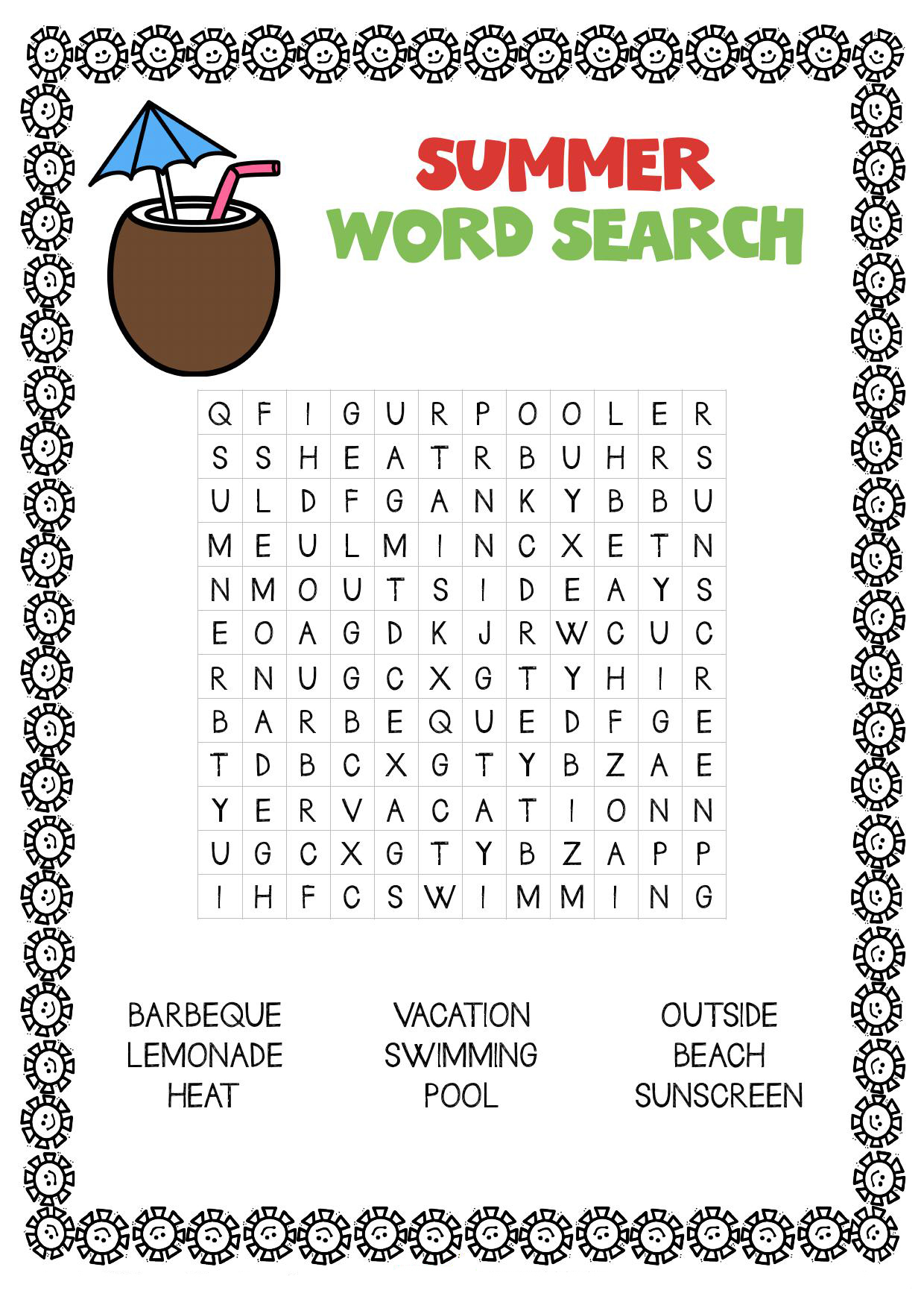 Summer Word Search Puzzles Best Coloring Pages For Kids