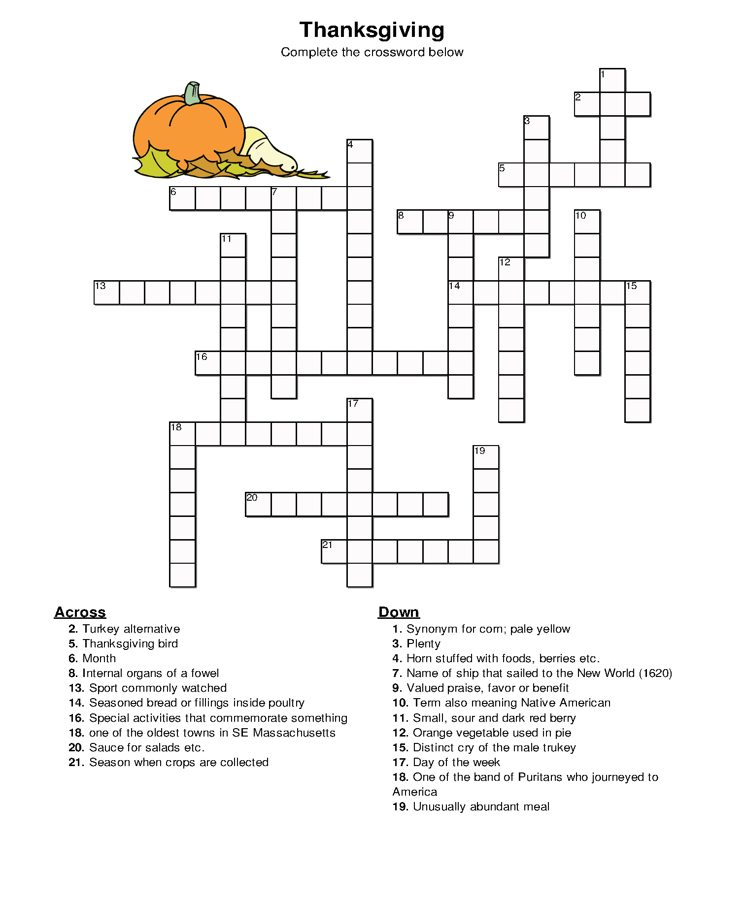 Thanksgiving 2015 Crossword Puzzle