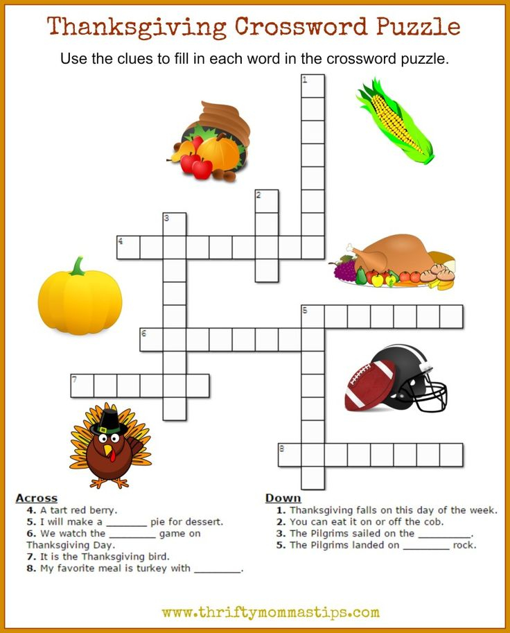 Thanksgiving Crossword Puzzle Printable Thanksgiving 