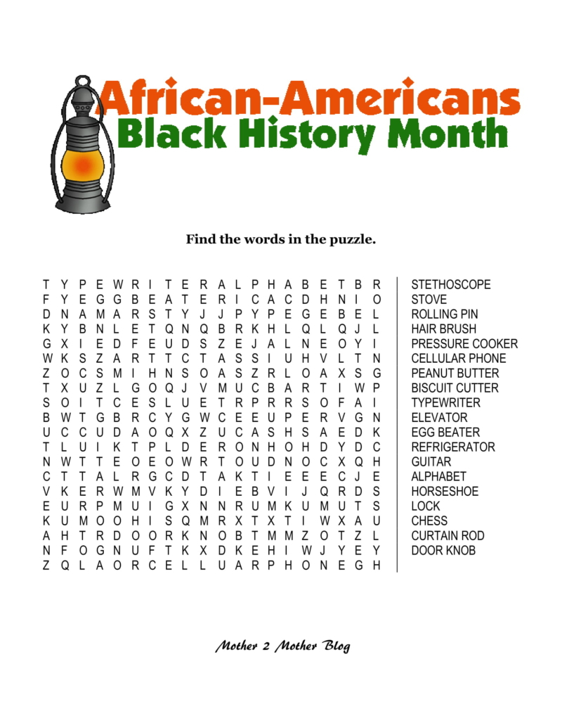 Top Black History Word Search Printable Jackson Website