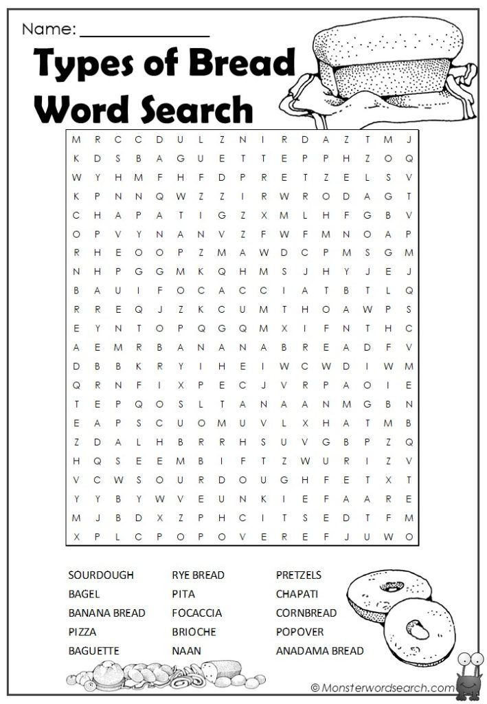 Types Of Bread Word Search Monster Word Search