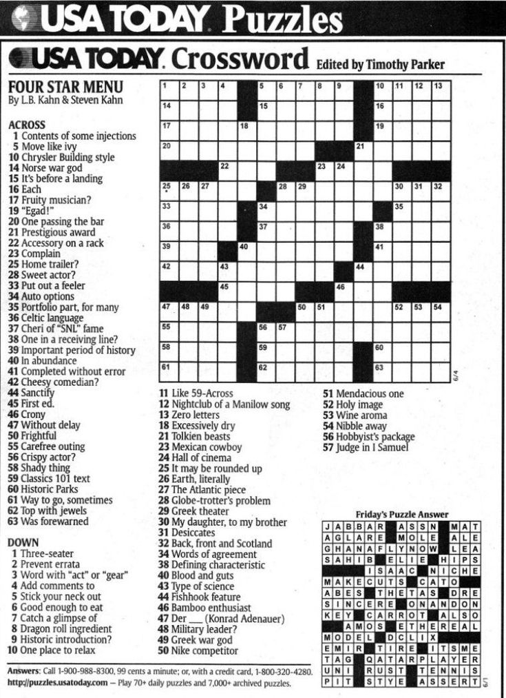 Usa Today Printable Crossword Freepsychiclovereadings In 