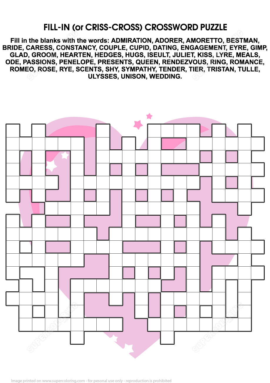 Valentines Day Criss Cross Puzzle Free Printable Puzzle 