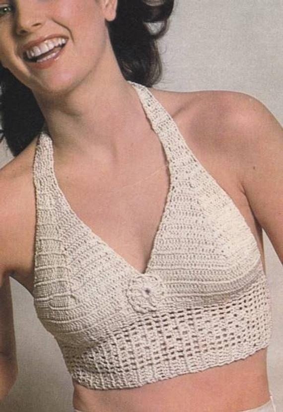 Vintage Crochet Summer V Neck Halter Top PDF Pattern Instant