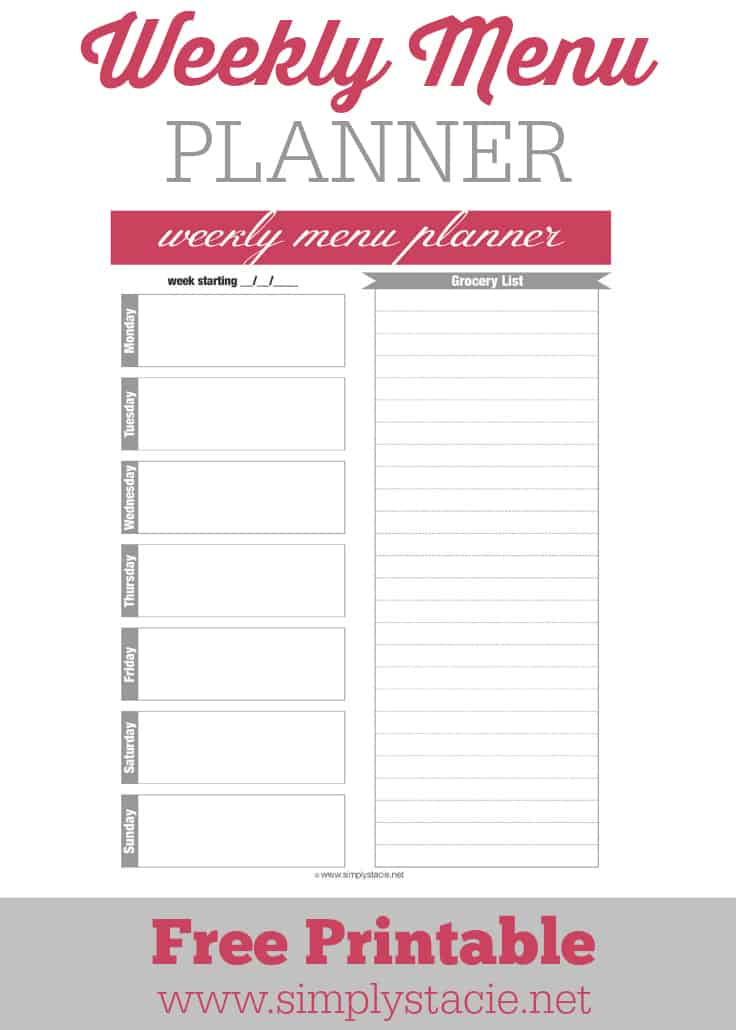 Weekly Menu Planner Printable Simply Stacie