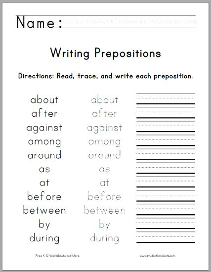 Writing The Top 25 Prepositions Free Printable Worksheet 