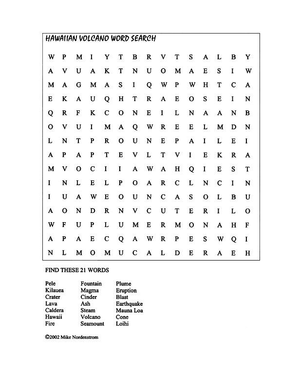 free printable word search volcanoes