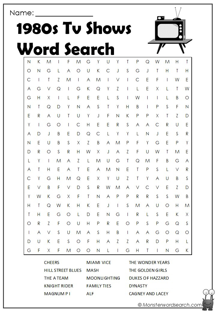 1980s TV Shows Word Search Monster Word Search