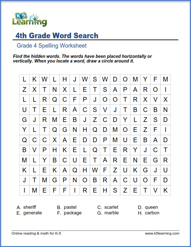 26 Fun Yet Educative 4th Grade Word Searches