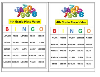 4th Grade Place Value Bingo Game For Common Core By