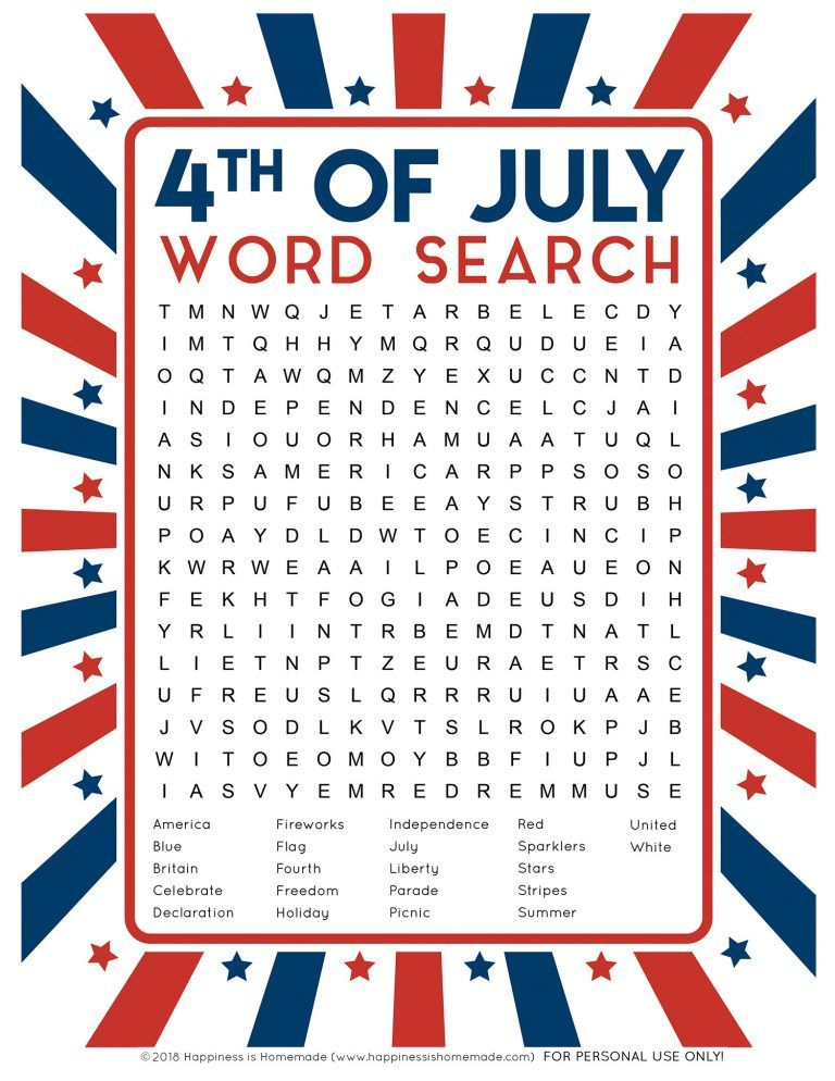 printable word search 4th of july