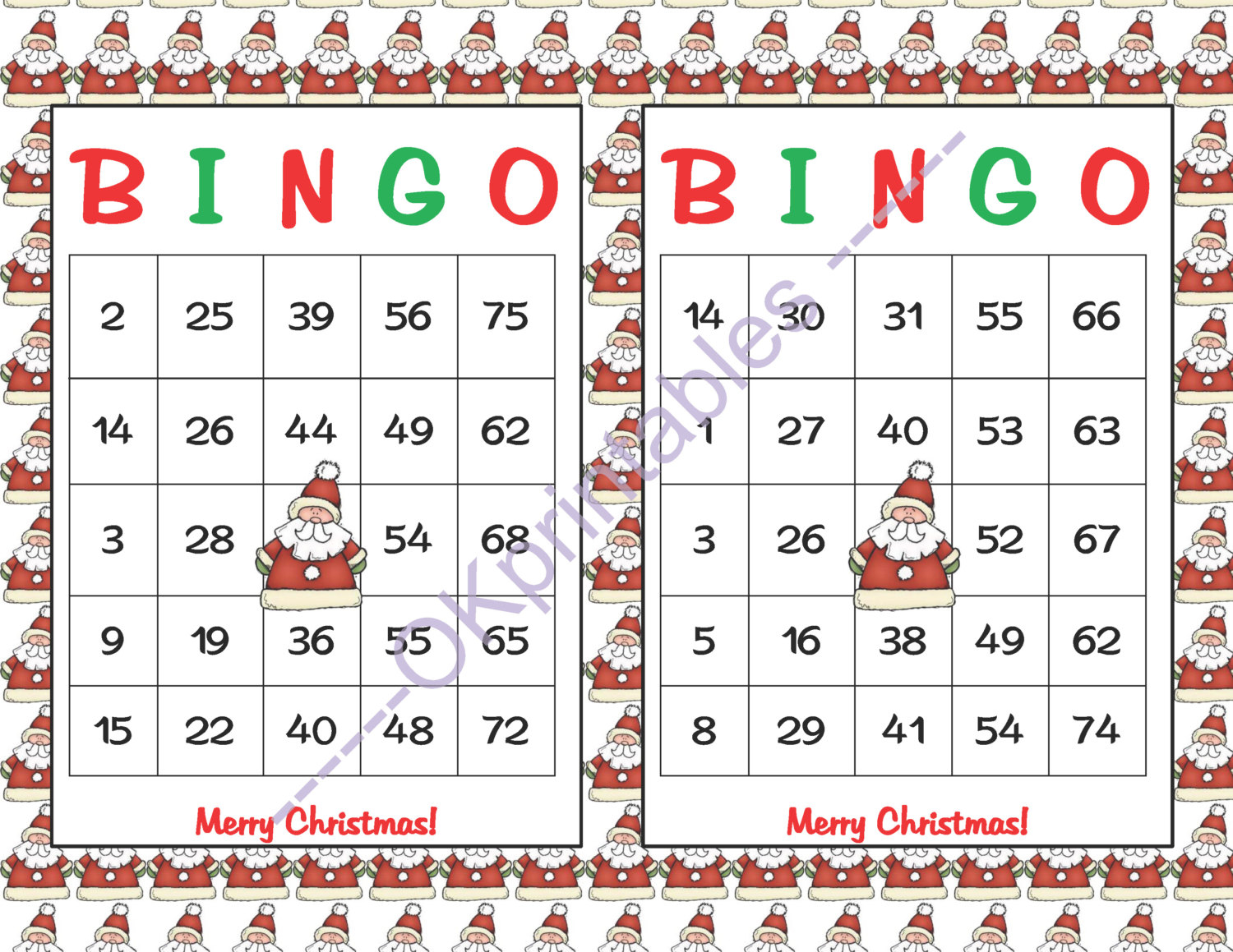 60 Merry Christmas Bingo Cards Instant Okprintables