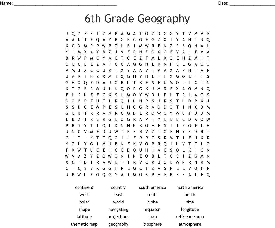 6th Grade Word Search Printable FreePrintableTM