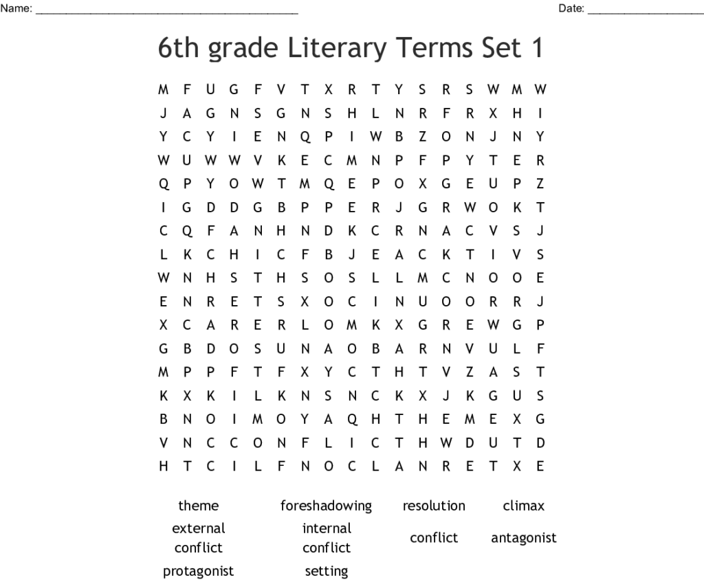 6th Grade Literary Terms Word Search