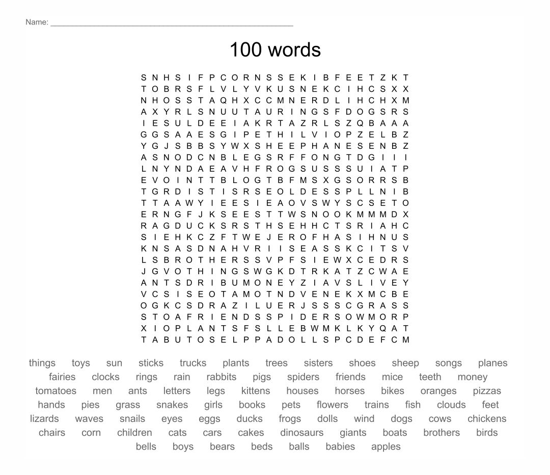 Printable Word Searches 100 Words FreePrintableTM