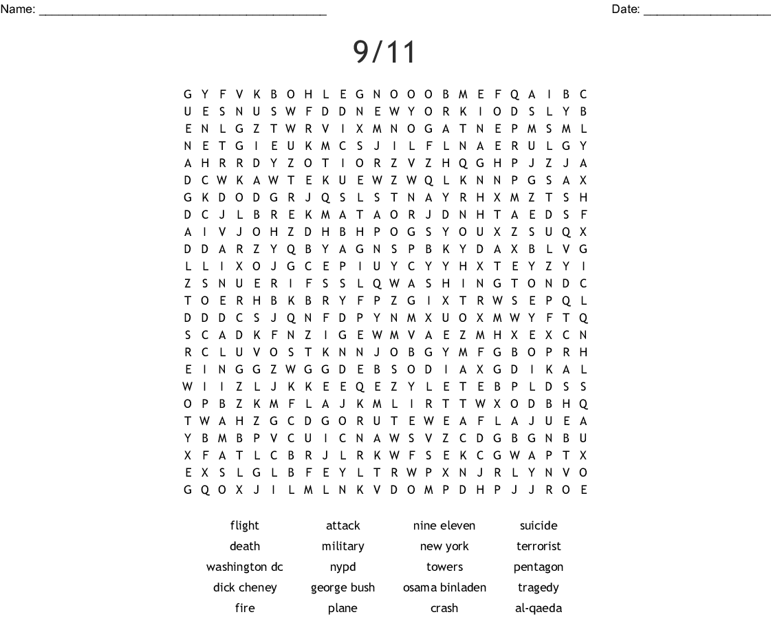 9 11 Word Search WordMint