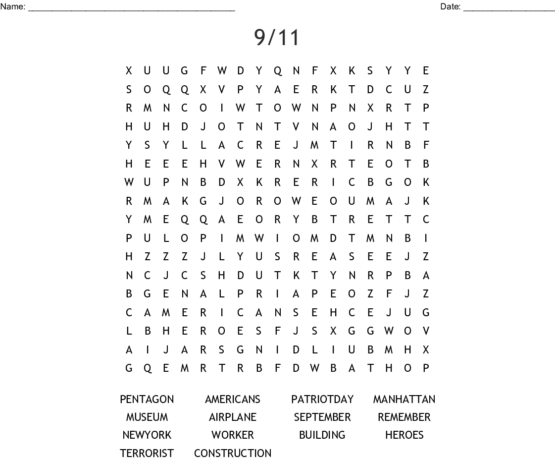 9 11 Word Search WordMint