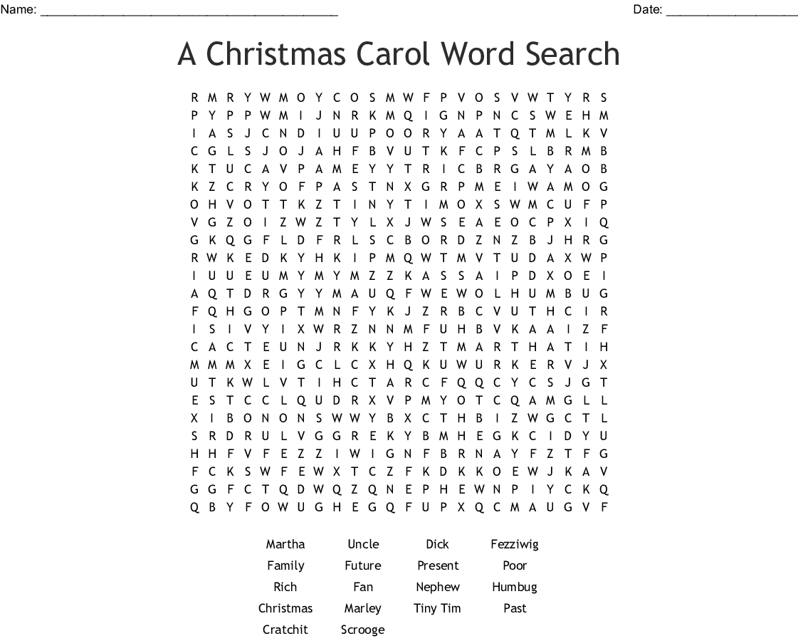 A Christmas Carol Word Search Printable Word Search 