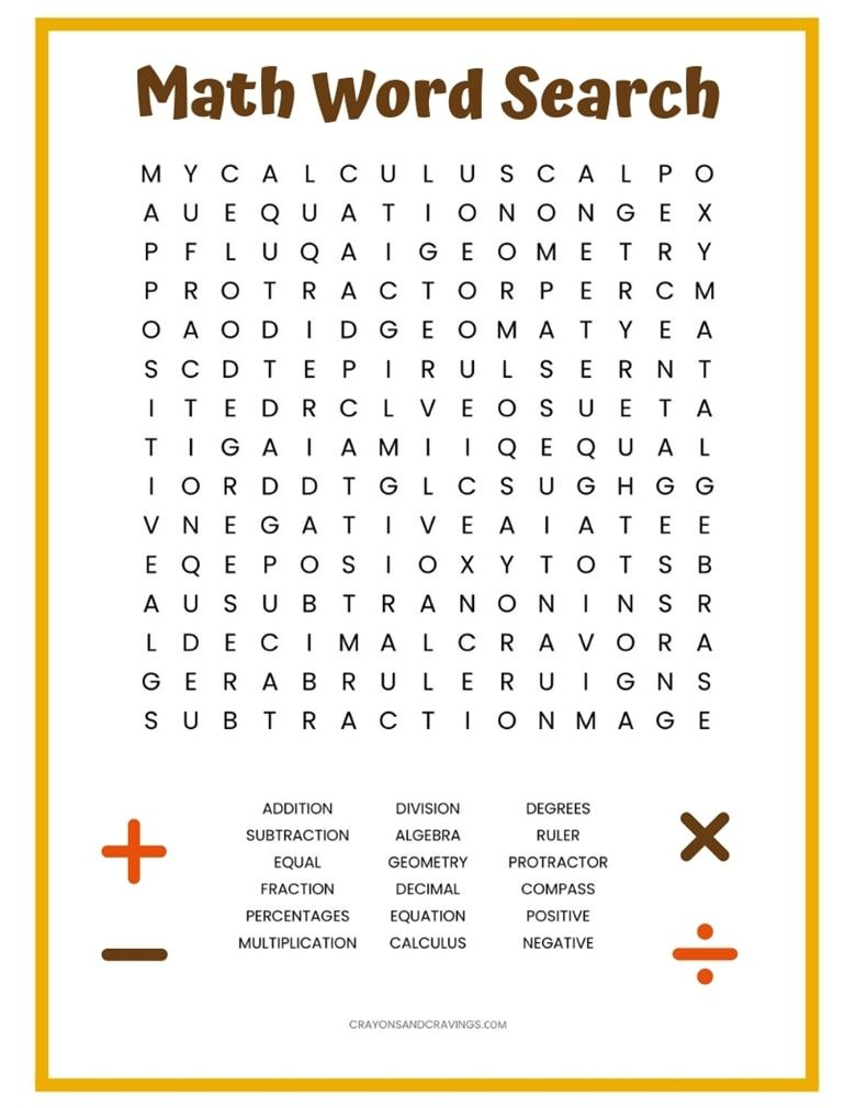 A Free Math Word Search Printable With 18 Math Terms To 