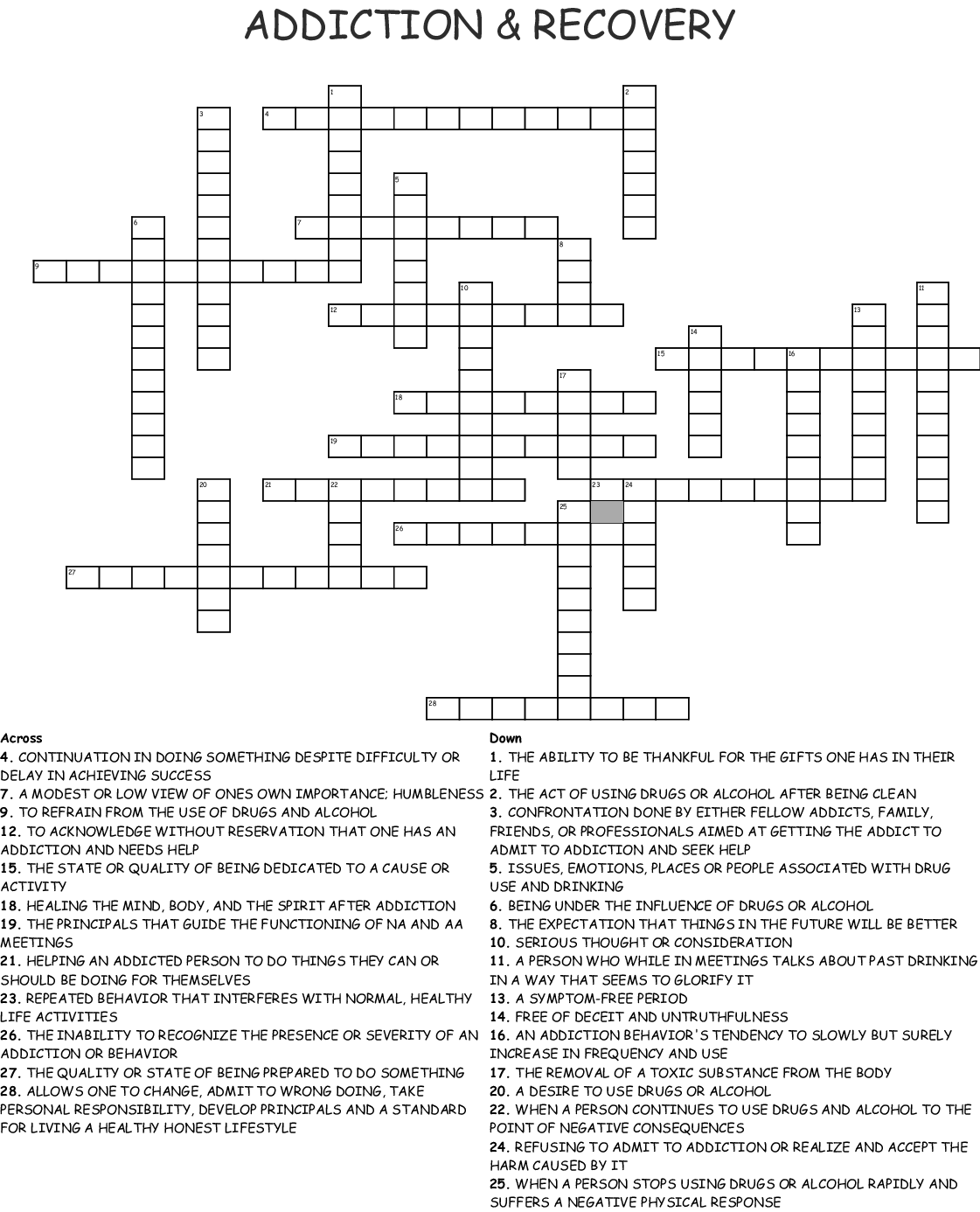 ADDICTION RECOVERY Crossword WordMint