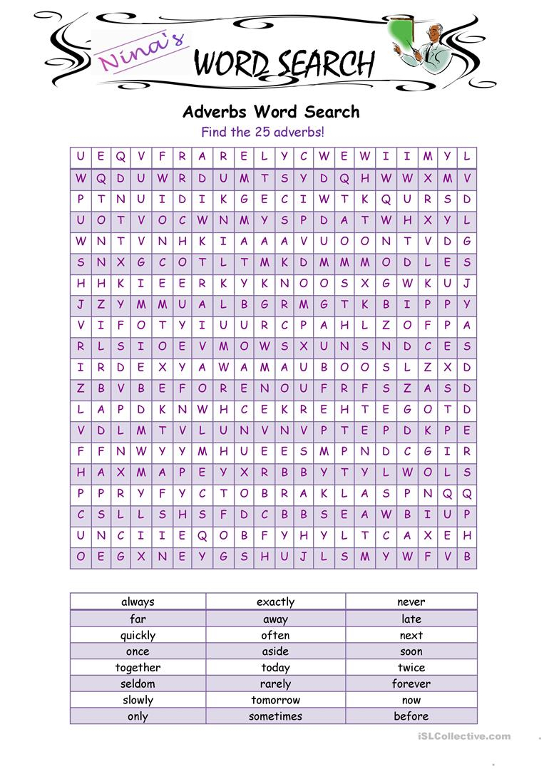 Adverbs Word Search English ESL Worksheets For Distance 