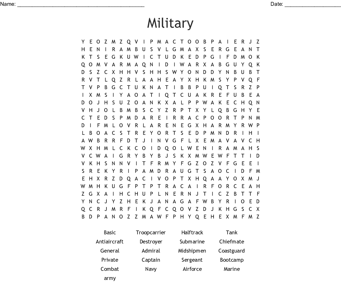 Armed Forces Word Search WordMint