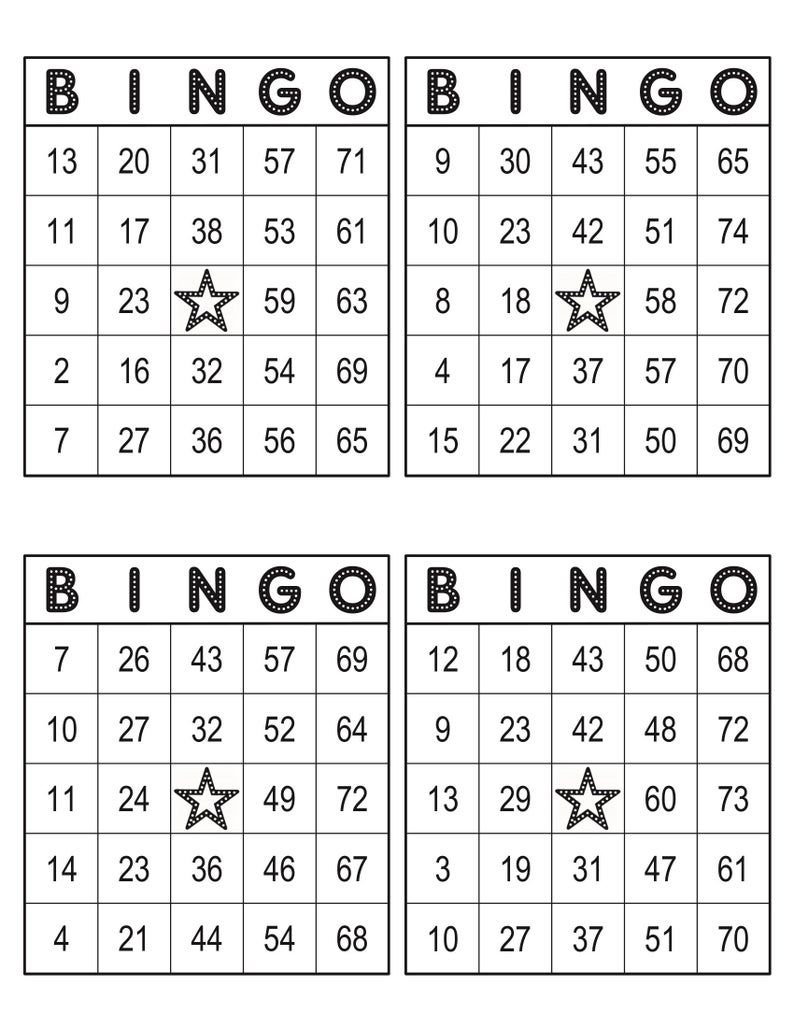 Bingo Cards 1000 Cards 4 Per Page Immediate Pdf Download 