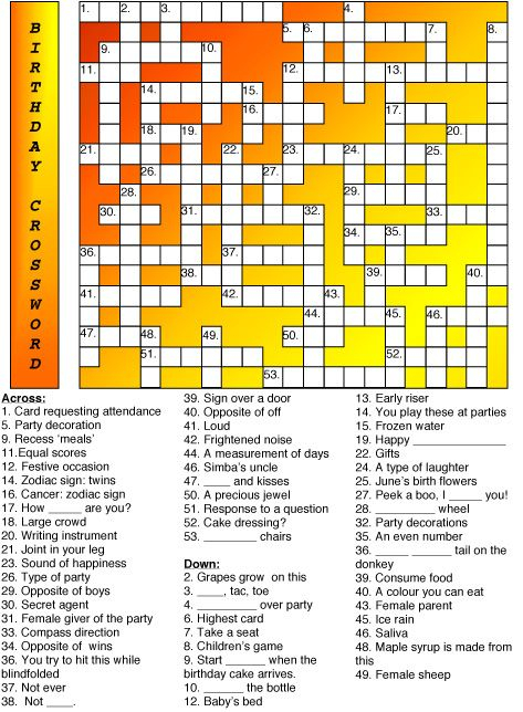 Birthday Crossword Crossword Puzzle Puzzle Crossword