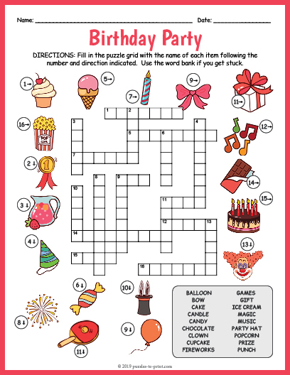 Birthday Party Crossword