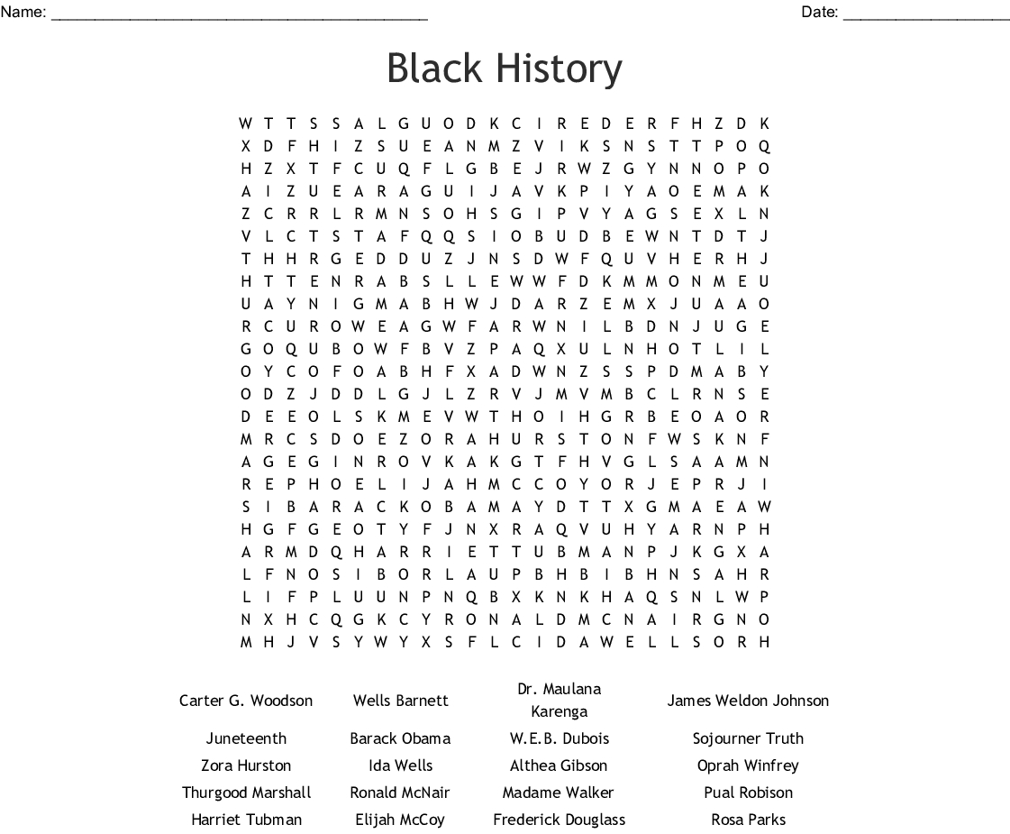 printable word search black history month