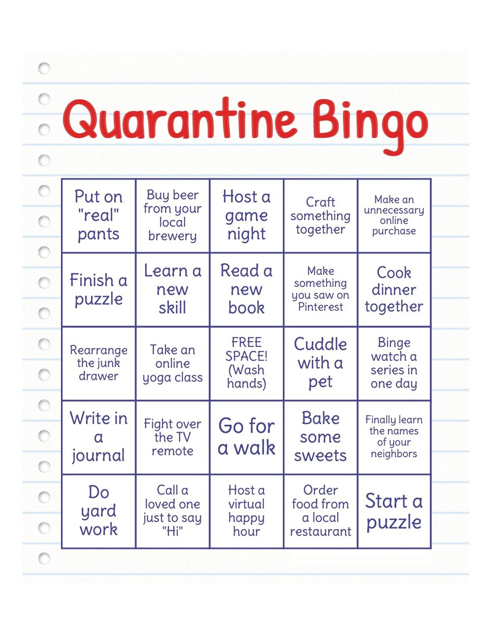 Break Up Your Quarantine With Stay at Home Bingo Cards 