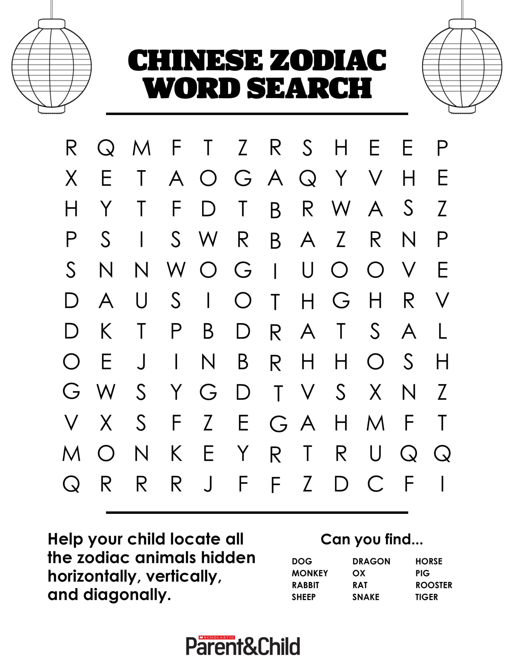 Printable Chinese New Year Word Search FreePrintableTM