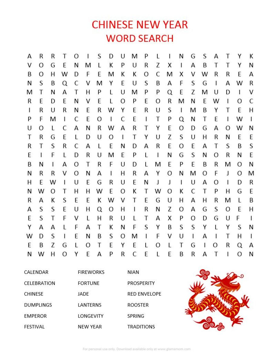 Printable Chinese New Year Word Search Freeprintabletm Com