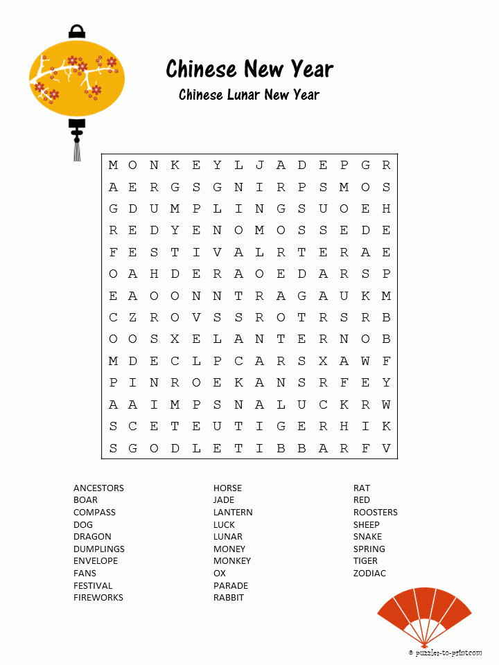 Chinese New Year Word Search School Stuff Chinese New 