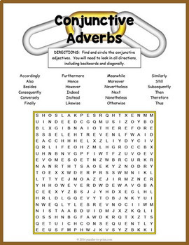 Conjunctive Adverbs Word Search Puzzle By Puzzles To Print 