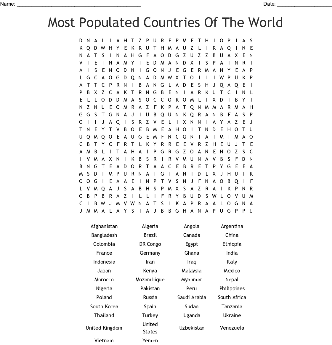 Printable Word Search Countries Of The World | FreePrintableTM.com