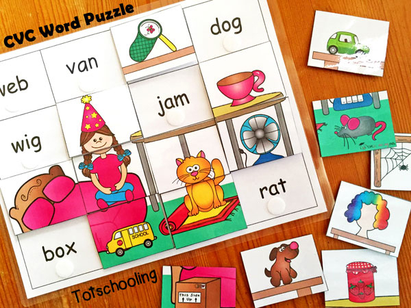 CVC Word Puzzle Totschooling Toddler Preschool 