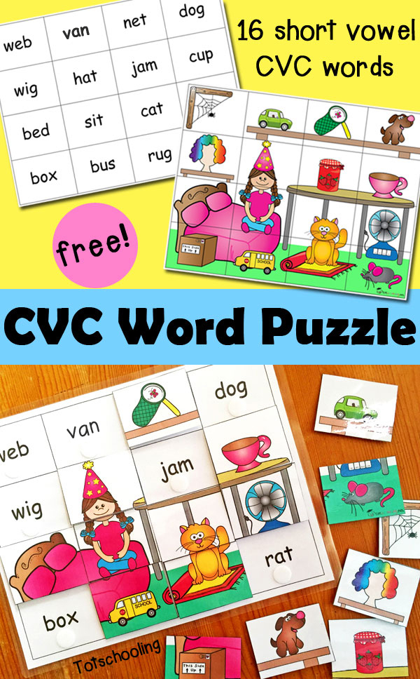 CVC Word Puzzle Totschooling Toddler Preschool 