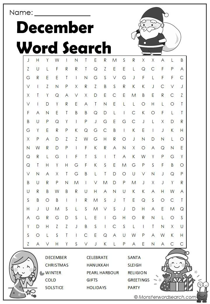 December Word Search Word Puzzles For Kids Word Find 