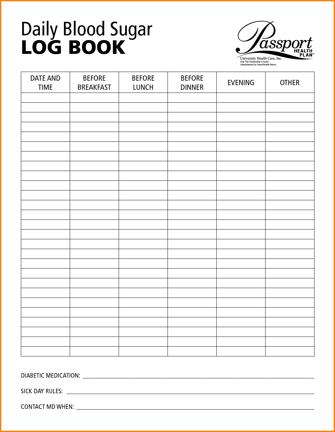 Diabetes Blood Sugar Log Sheet Printable Sugar In 2021 